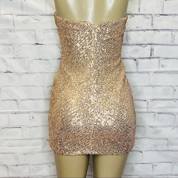 LA FEMME Strapless Rose Gold Sequin Sheath Dress - Picture 9 of 12